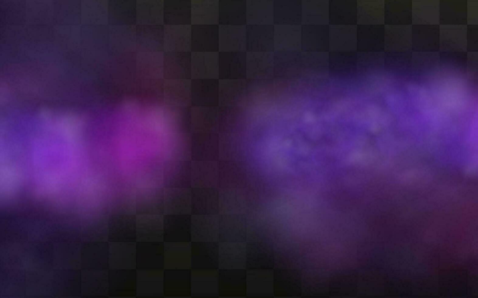 Realistic scary mystical fog in night Halloween. Purple poisonous gas, dust and smoke effect on transparent dark background.Vector illustration. vector