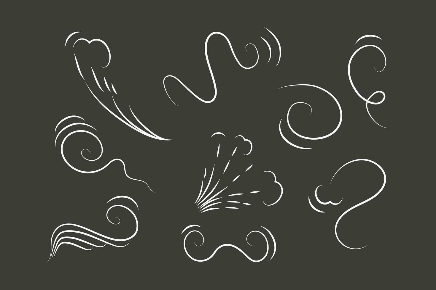 Outline drawing of a breath of wind.Wind blow  set in line style.Wave flowing illustration with hand drawn doodle cartoon style. vector