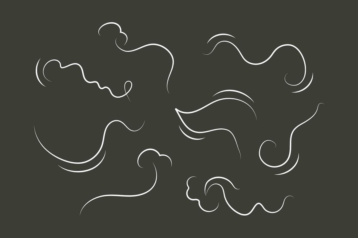 Outline drawing of a breath of wind.Wind blow  set in line style.Wave flowing illustration with hand drawn doodle cartoon style. vector