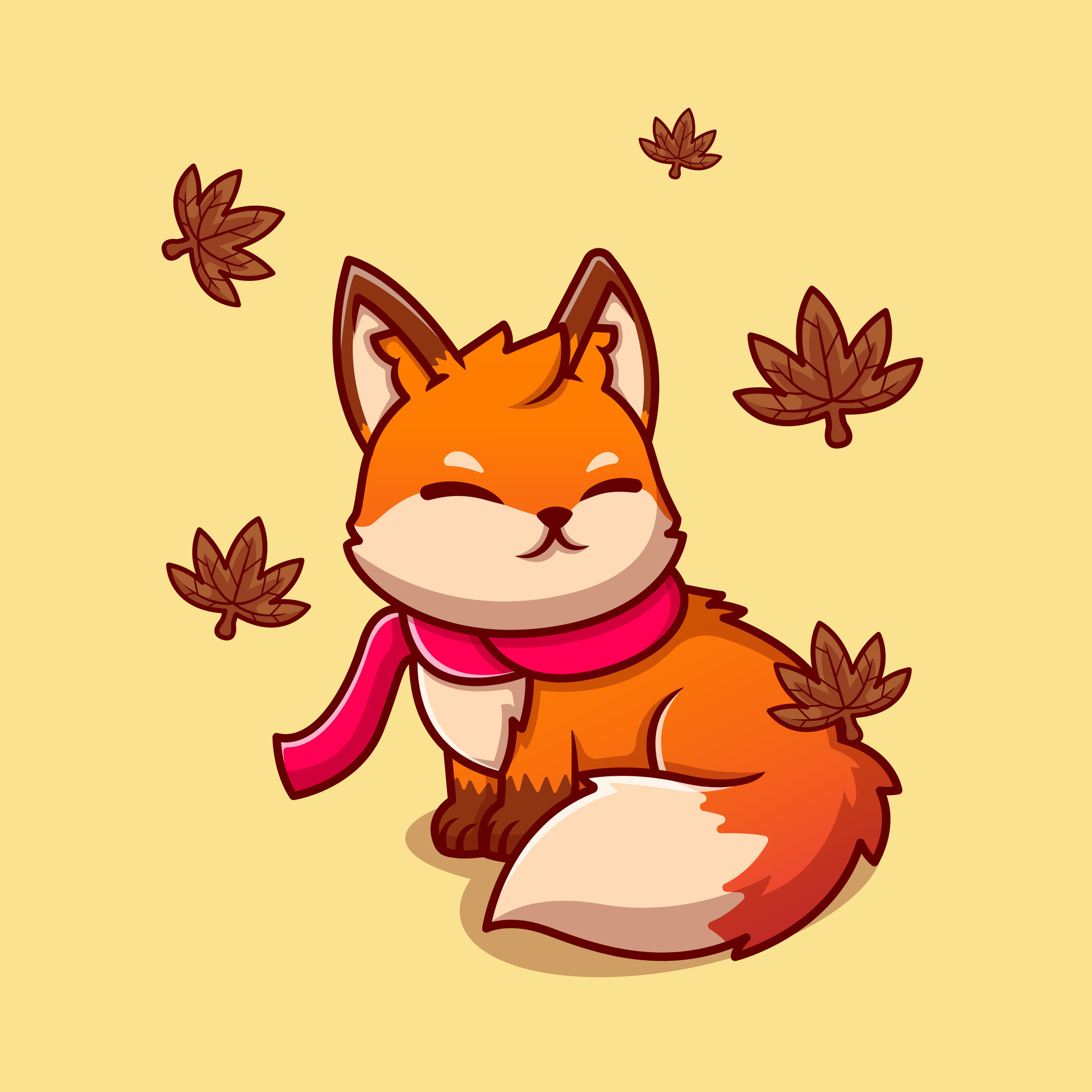 Cute Fox Sitting With Scarf In Autumn Cartoon Vector Icon Illustration ...