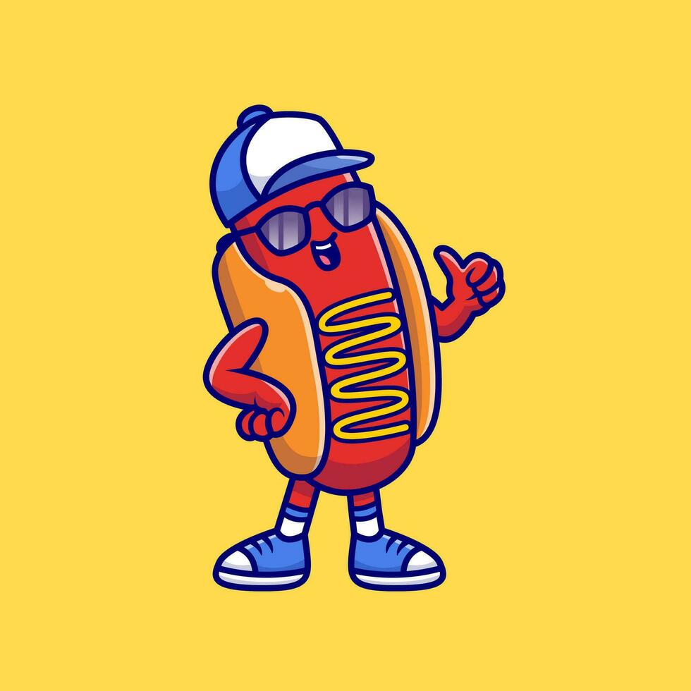 Cool Hotdog Wearing Sunglasses And Hat Cartoon Vector  Icon Illustration. Food Fashion Icon Concept Isolated  Premium Vector. Flat Cartoon Style