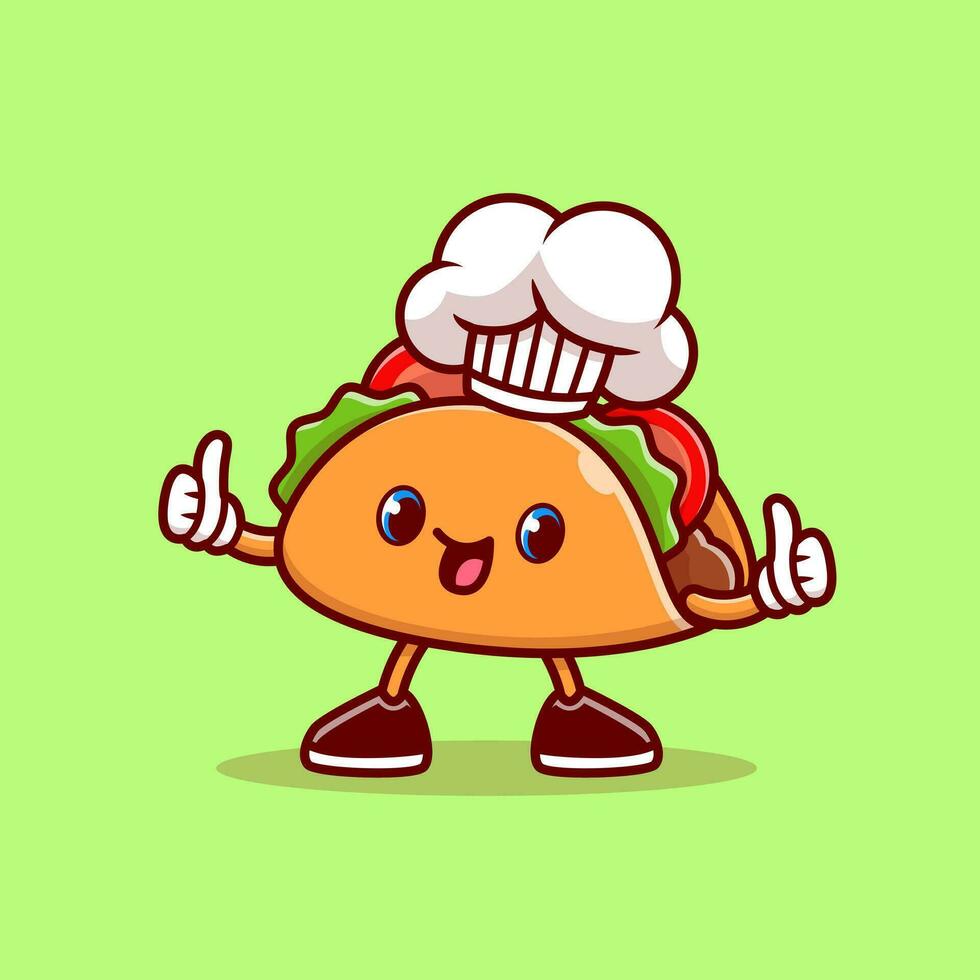 Cute Taco Chef Wearing Cap Cartoon Vector Icon Illustration.  Food Fashion Icon Concept Isolated Premium Vector. Flat  Cartoon Style
