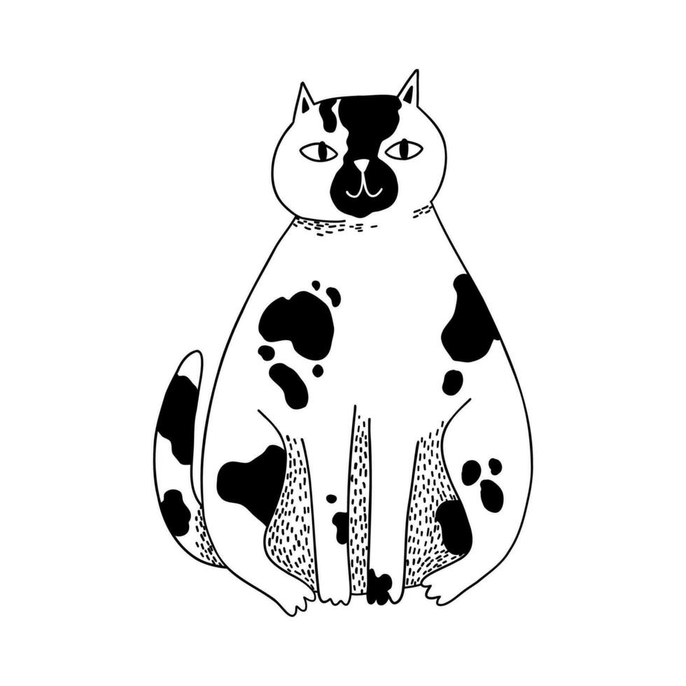 cute sitting cat in doodle style. hand drawn vector illustration