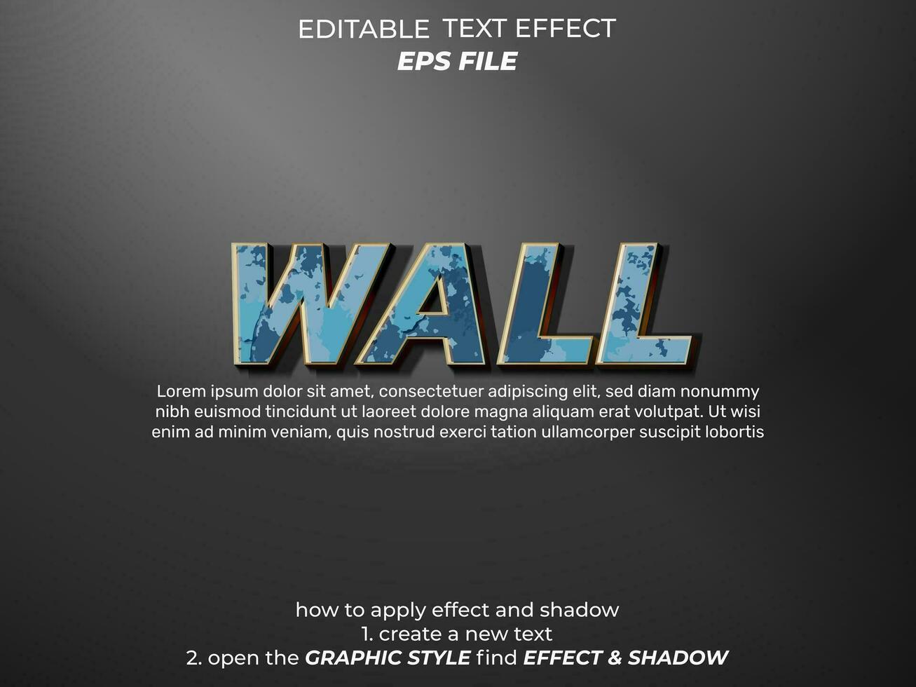 wall text effect, font editable, typography, 3d text. vector template