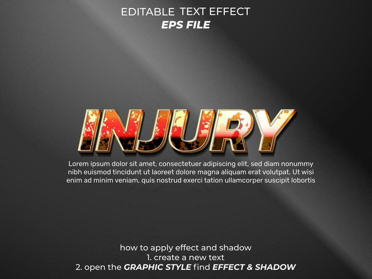 injury text effect, font editable, typography, 3d text. vector template