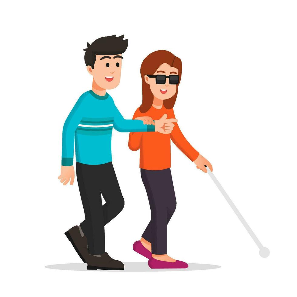 a good man is leading a blind woman vector