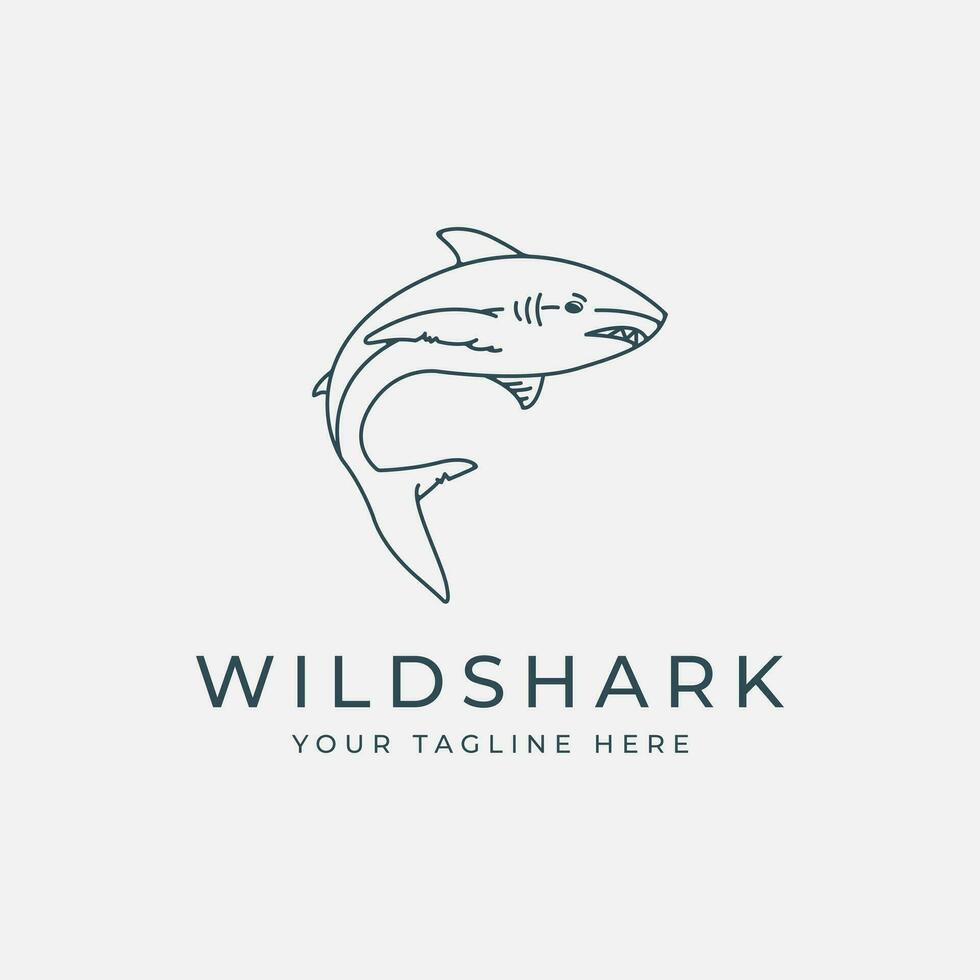 shark logo vector line art illustration template design