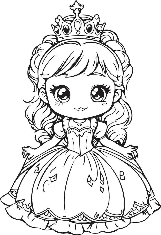 Princess Dreams Clean Coloring Book Page for Creativity, Fun-filled Coloring Book Picture, Strong Outlines for Coloring vector