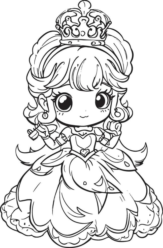 Princess Dreams Clean Coloring Book Page for Creativity, Fun-filled Coloring Book Picture, Strong Outlines for Coloring vector