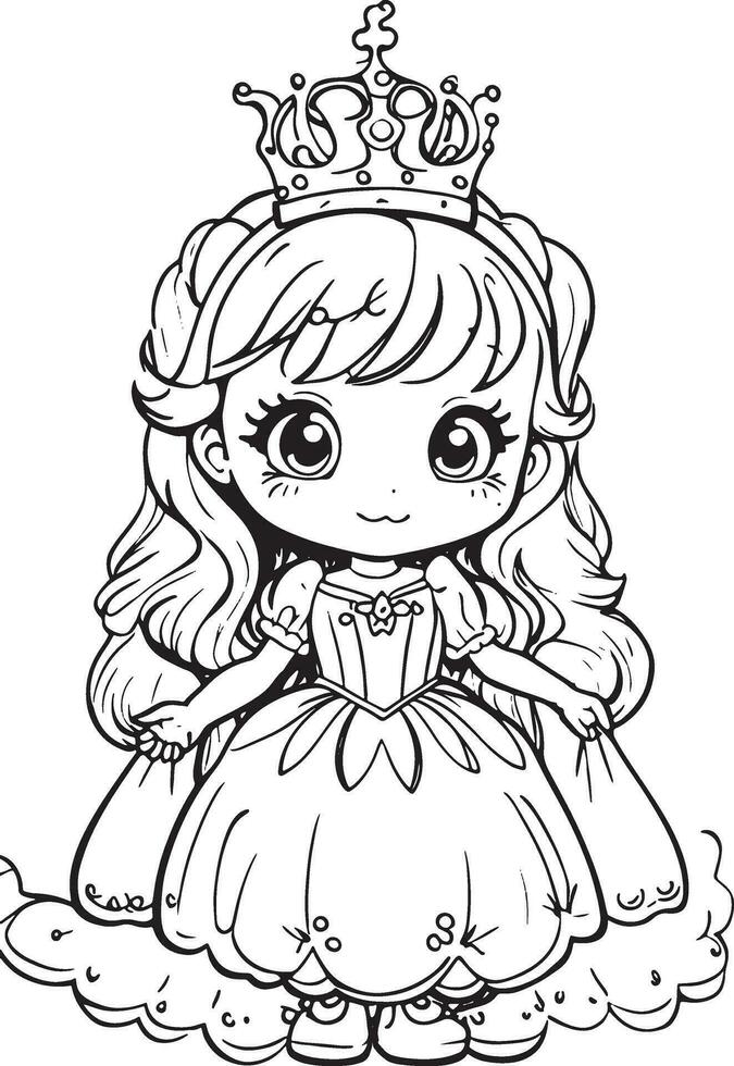 Princess Dreams Clean Coloring Book Page for Creativity, Fun-filled Coloring Book Picture, Strong Outlines for Coloring vector