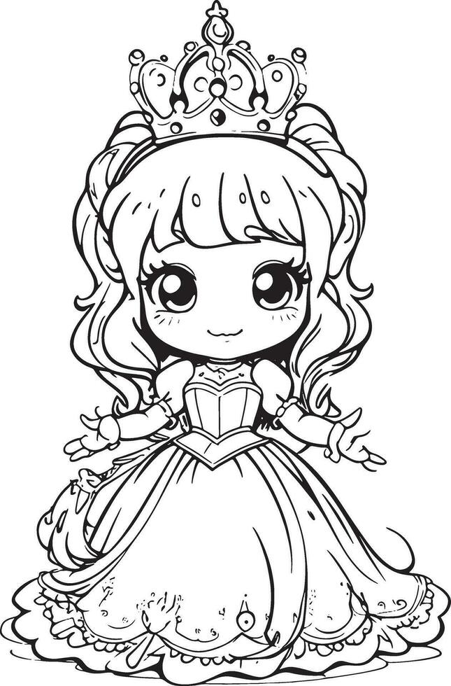 Princess Dreams Clean Coloring Book Page for Creativity, Fun-filled Coloring Book Picture, Strong Outlines for Coloring vector