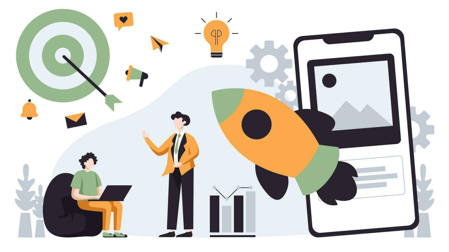 Flat illustration design social media strategy concept digital marketing startup business. Vector illustration for business company in white background.