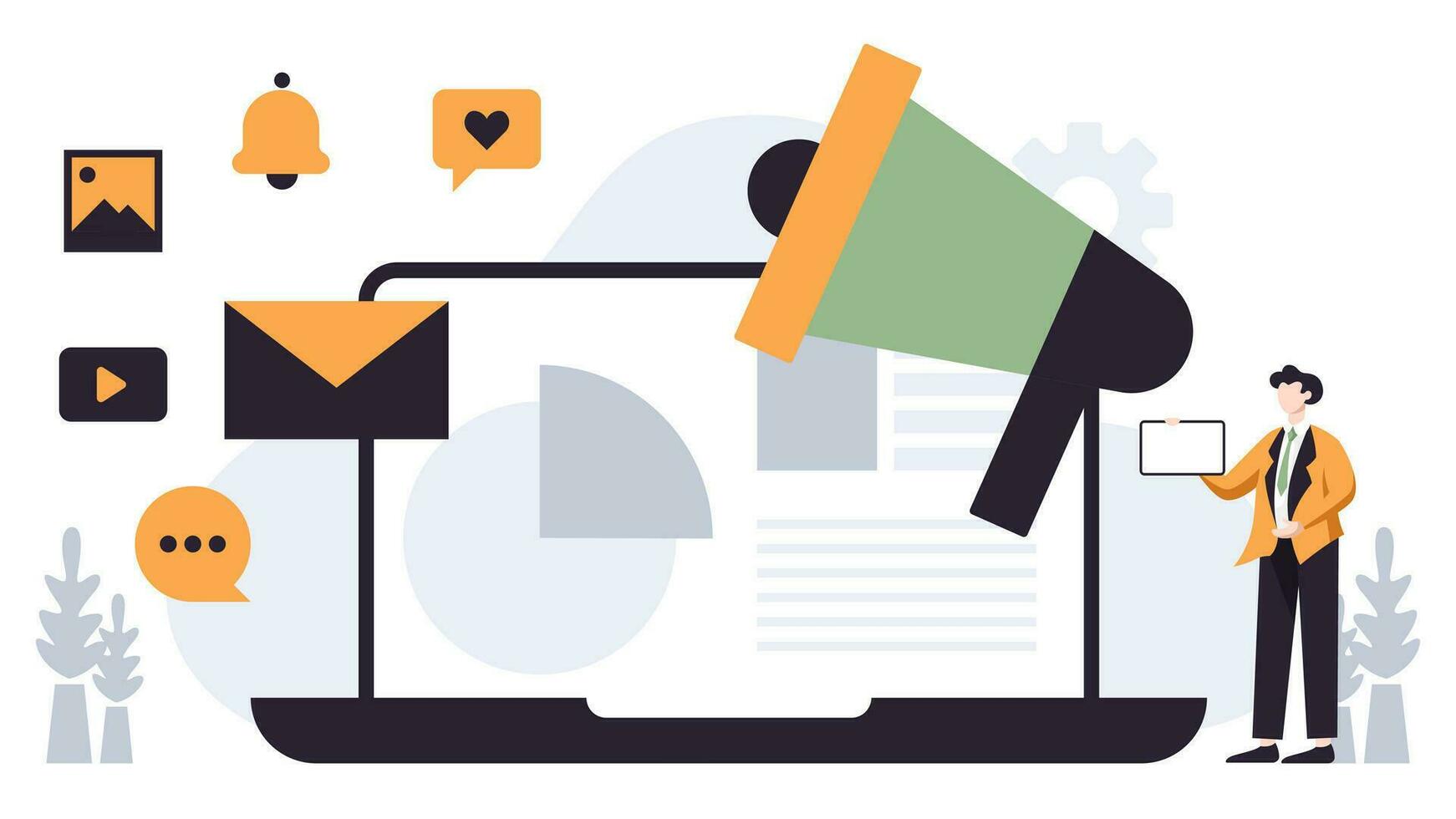 Flat illustration design social media strategy concept digital marketing startup business. Vector illustration for business company in white background.