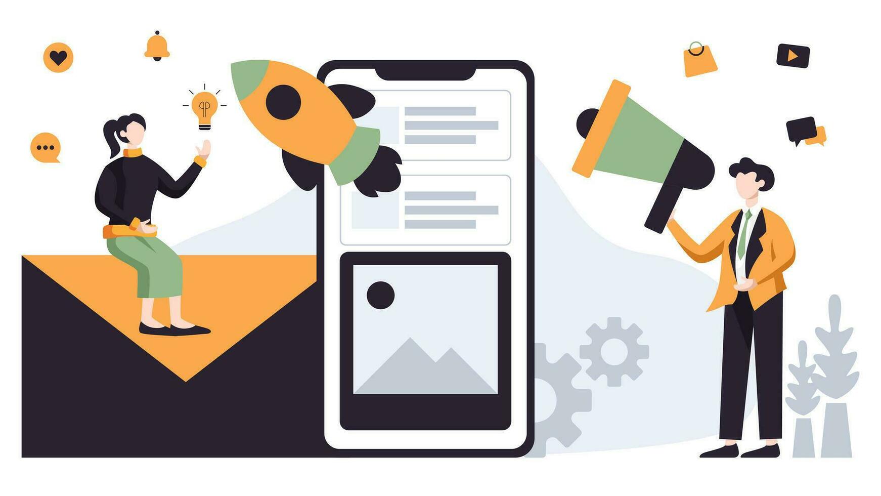 Flat illustration design social media strategy concept digital marketing startup business. Vector illustration for business company in white background.