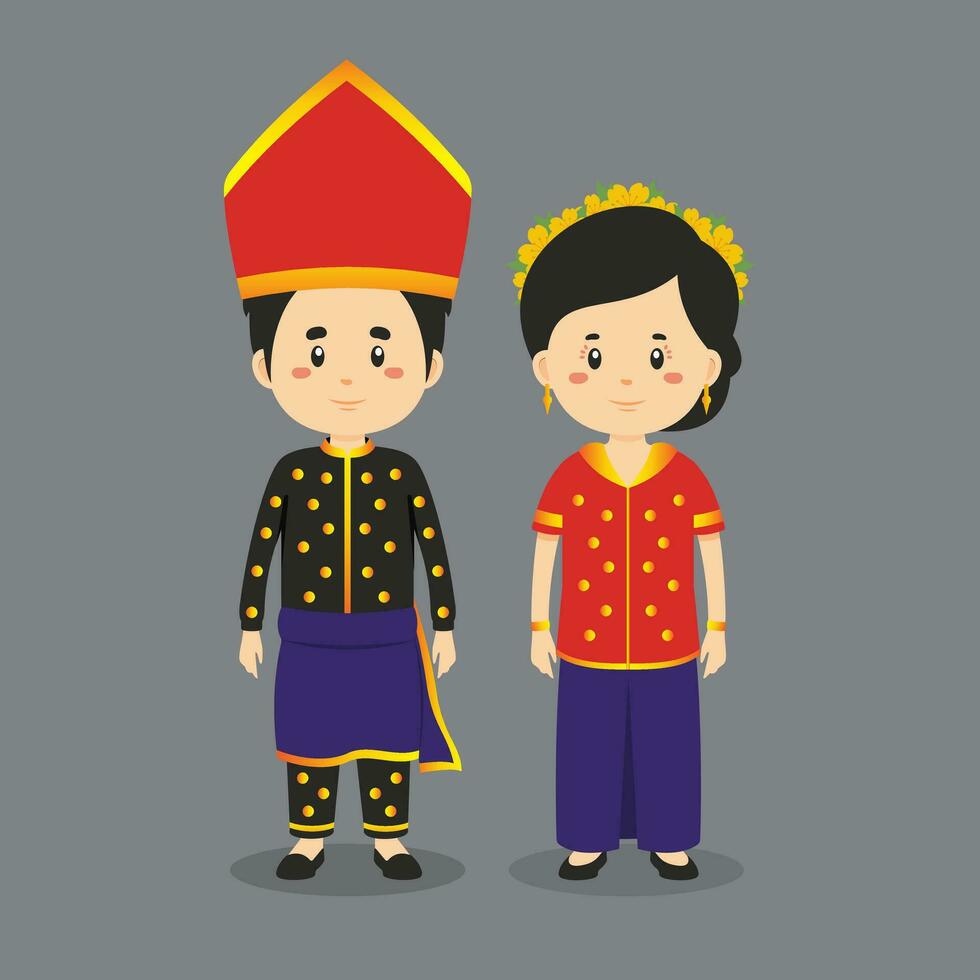 Carácter de pareja con vestimenta tradicional de West Nusa Tenggara vector