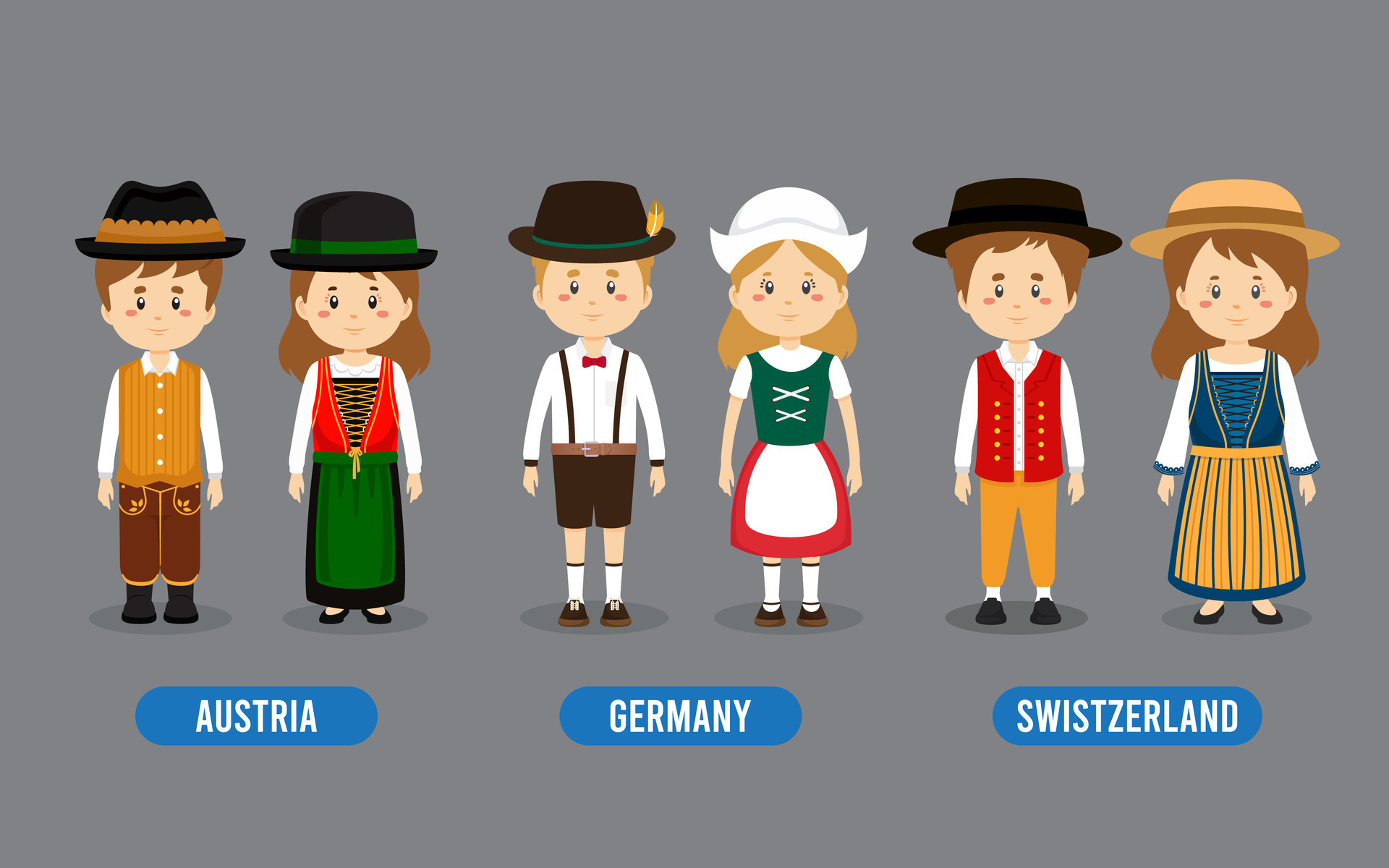 Set of European People Wearing Traditional Outfit 26137469 Vector Art ...