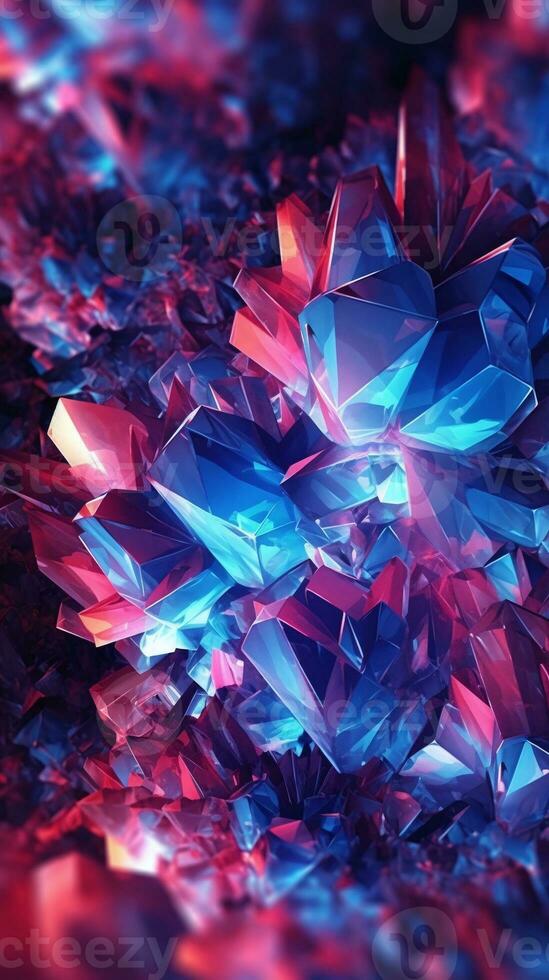Neon ice crystals as abstract 3d geometry background illustration. Social media stories template. AI Generative photo
