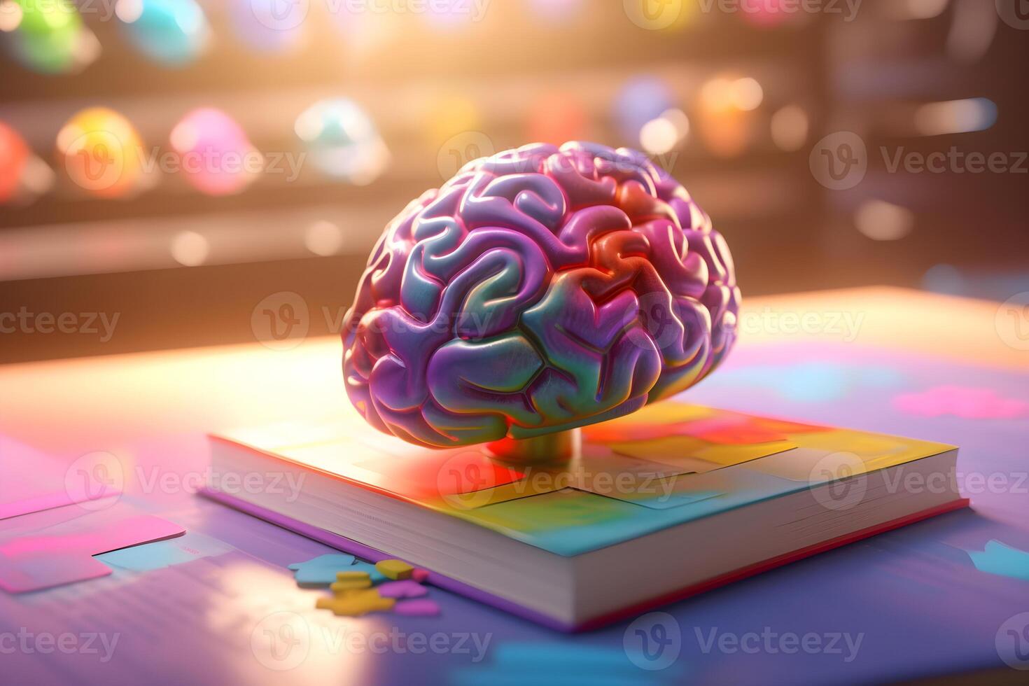 Colorful Brain on Book Igniting Knowledge, photo