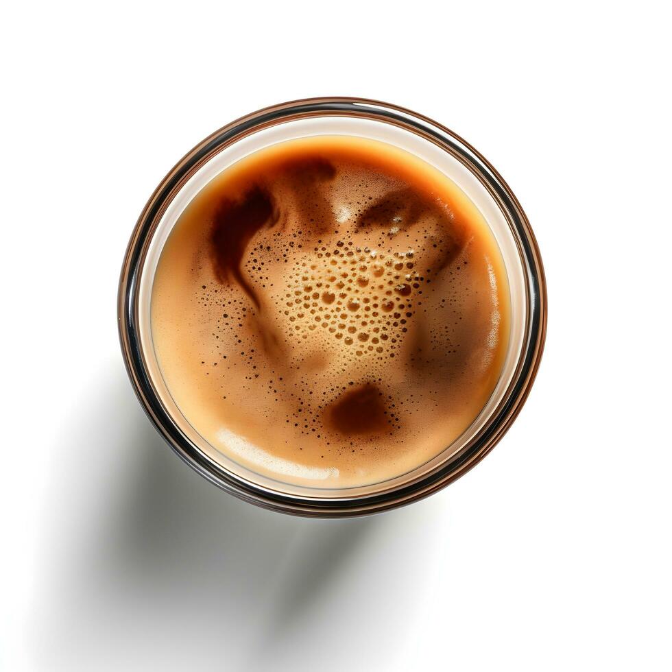 coffee in glass view from top isolated on white background, ai generated photo