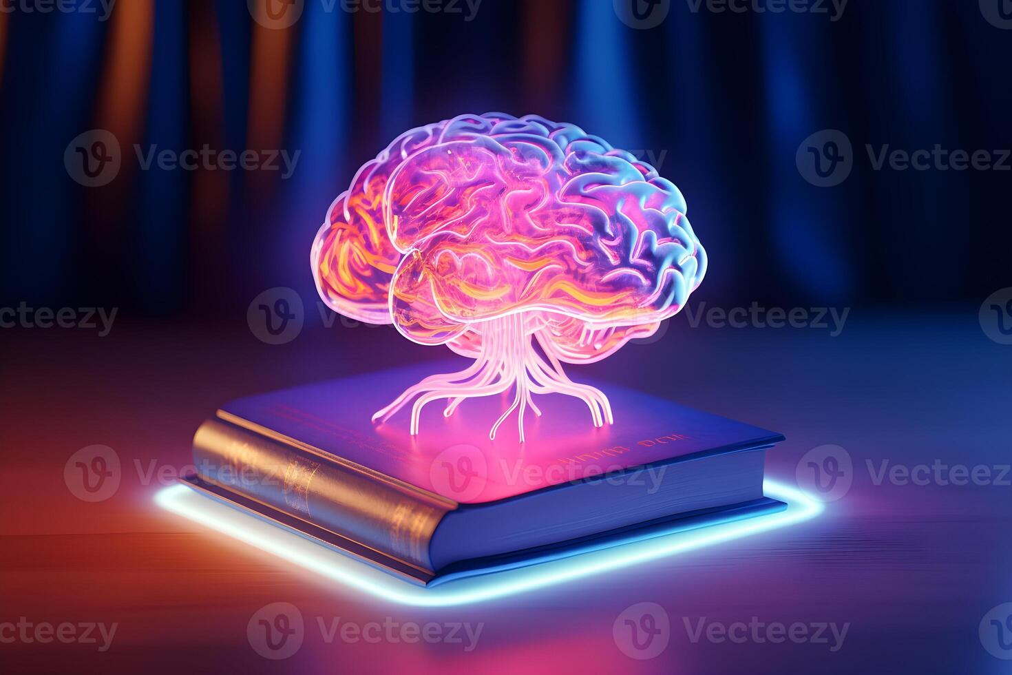 Colorful Glowing Brain on a Book Unlocking Creativity, AI Generated photo