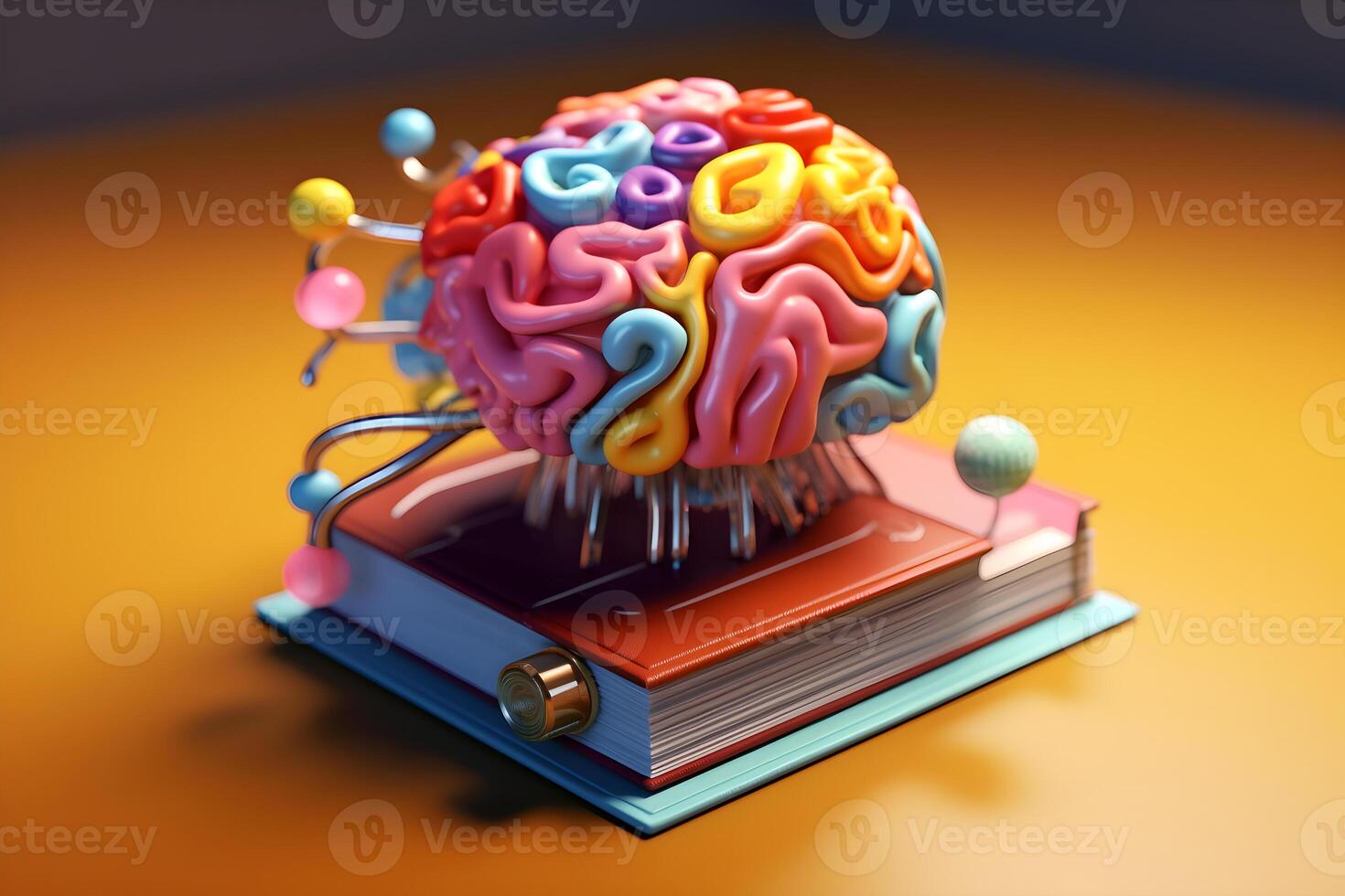 Vibrant Brain on Book Inspiring Creativity, AI Generated photo