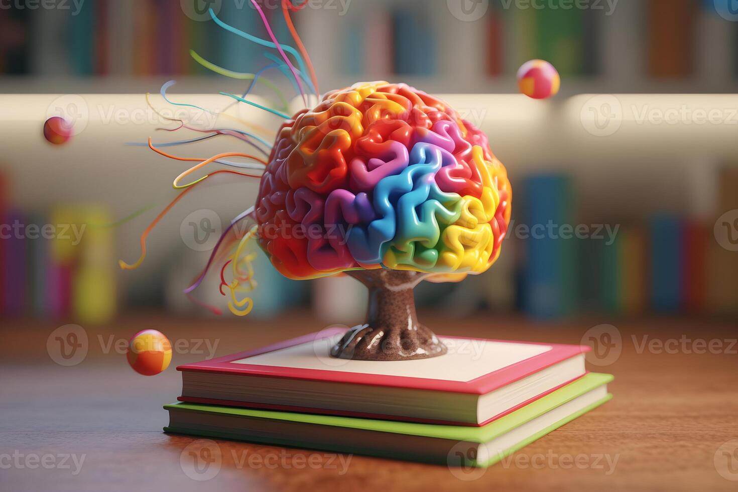 Colorful Brain Image on Book Inspiring Brilliance, AI Generated photo