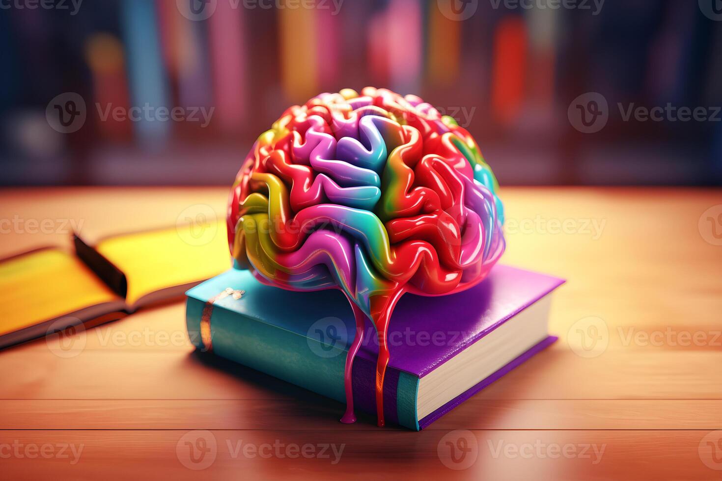 Book and Colorful Brain A Creative Fusion, AI Generated photo