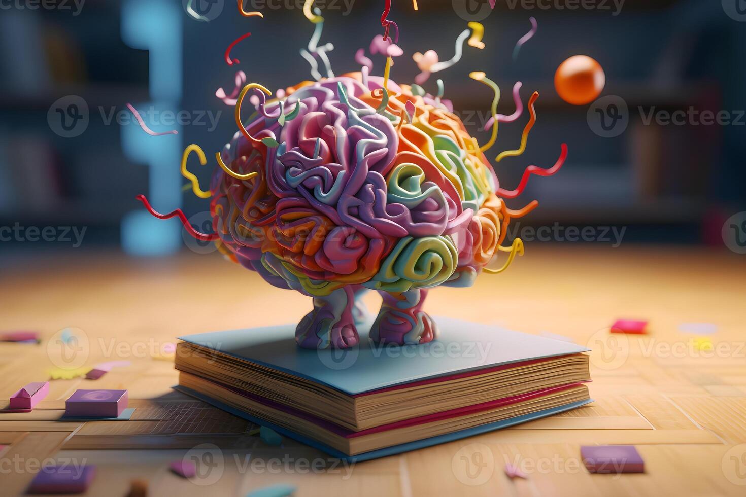 Colorful Brain on Book Illuminating the Mind, photo