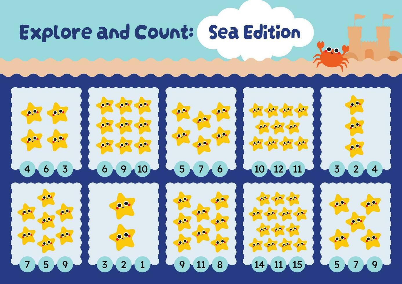 flat design vector cute counting numbers printable for kids activity