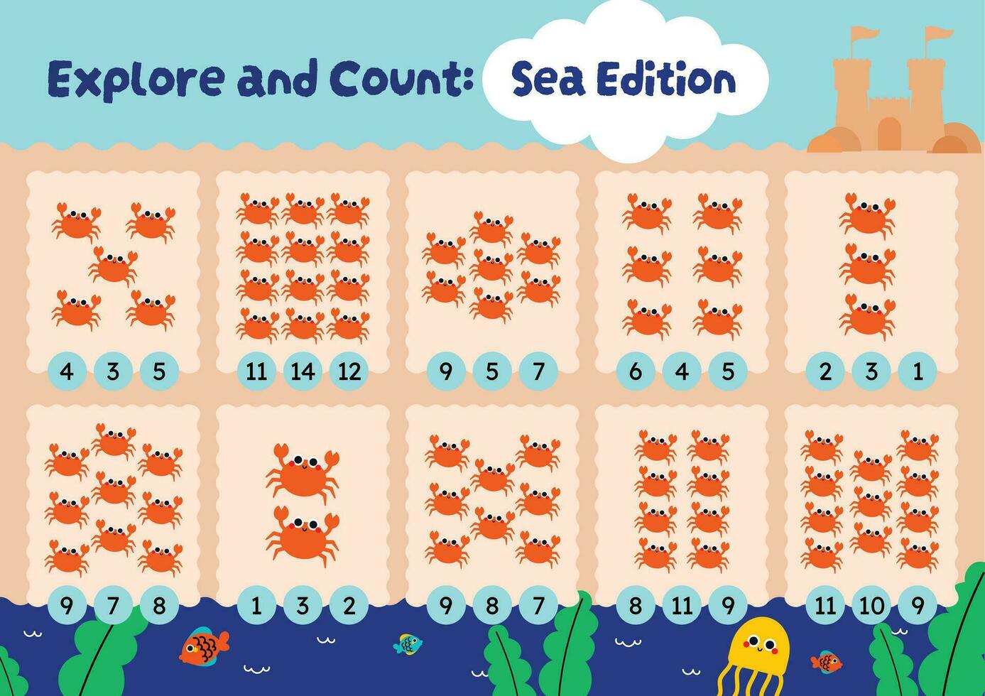 flat design vector cute counting numbers printable for kids activity