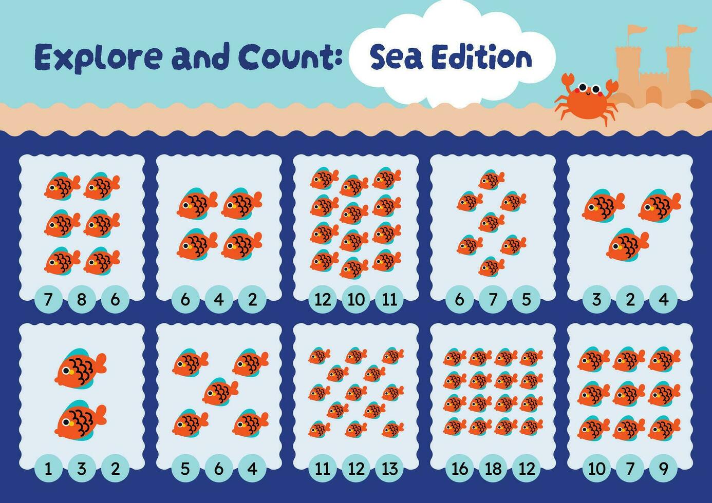 flat design vector cute counting numbers printable for kids activity