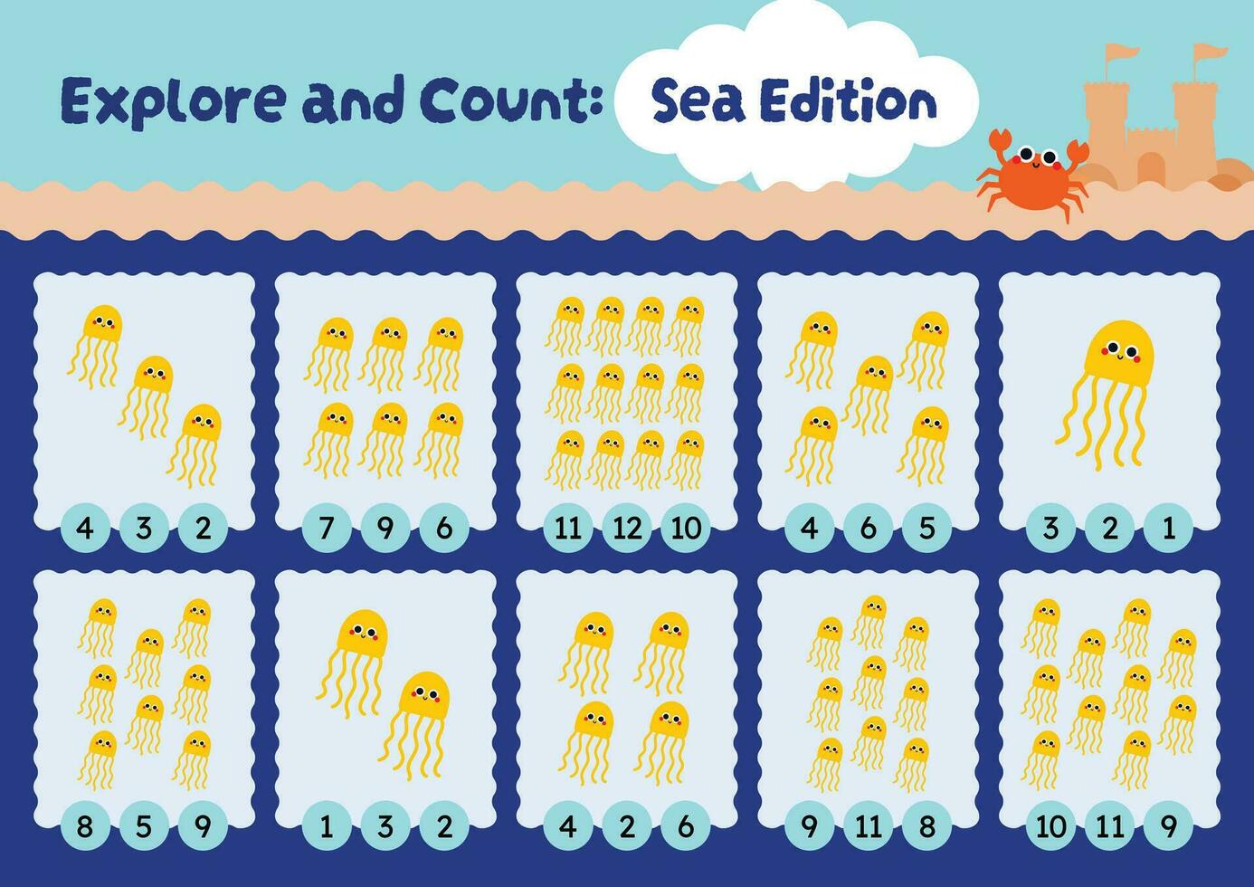 flat design vector cute counting numbers printable for kids activity