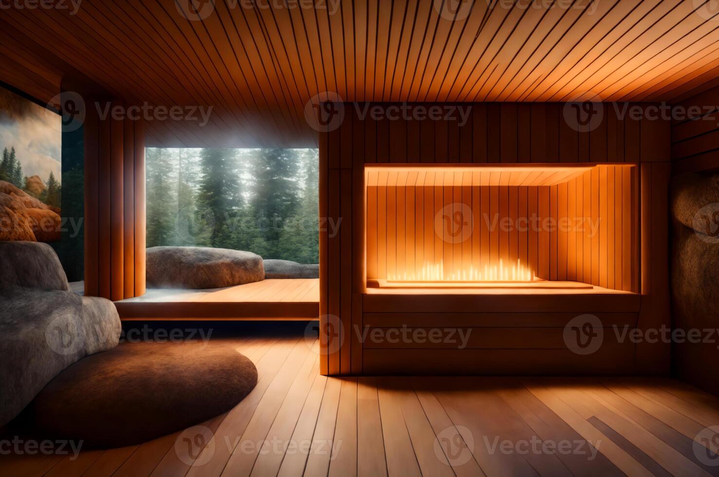 luxurious home interior featuring comfortable furniture and elegant wooden architecture, photo