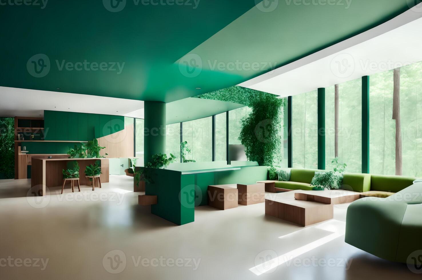 luxurious living room, modern design, elegant furniture, and large window, photo