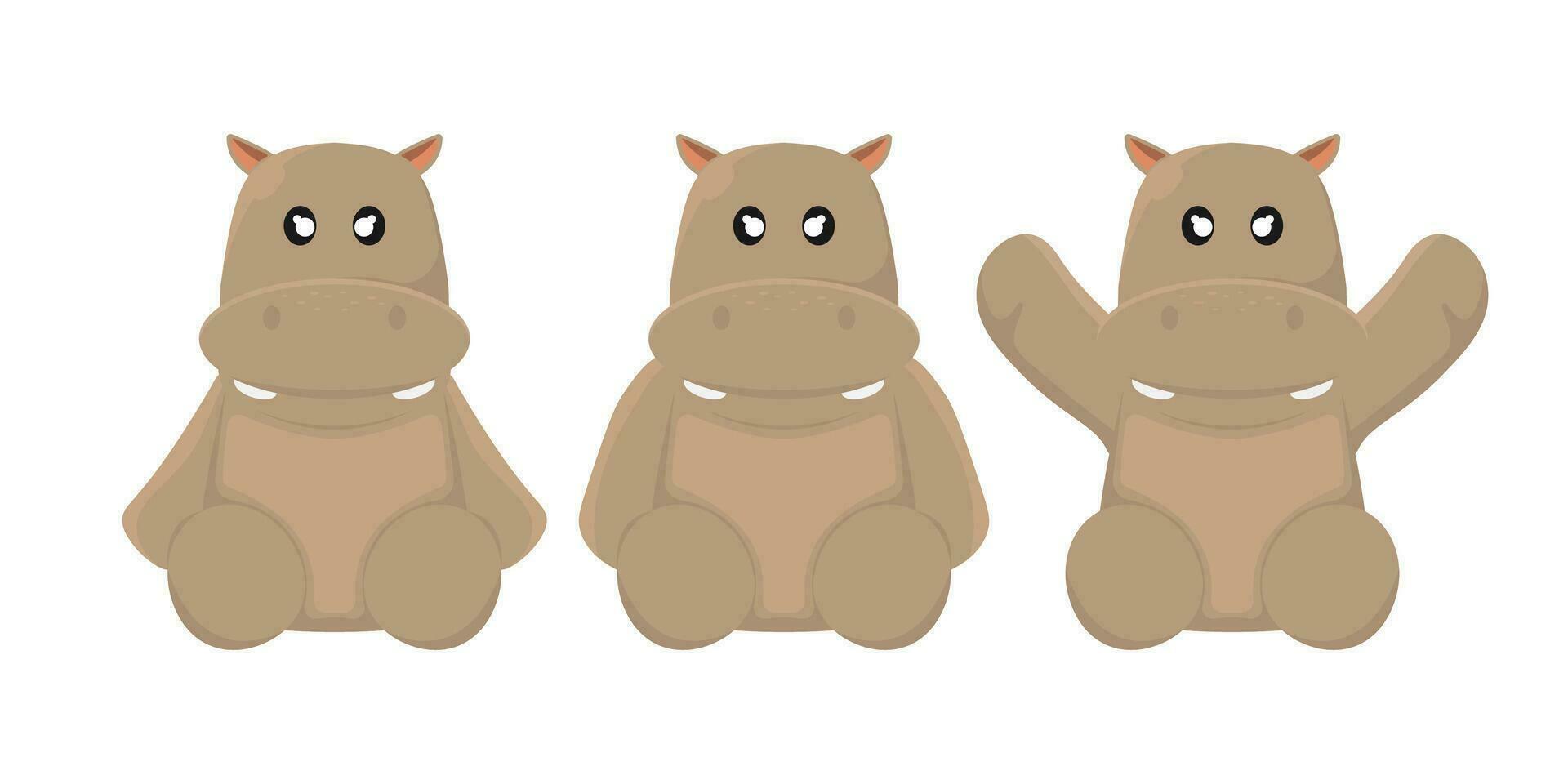 Cartoon doll hippo for kids on isolated background, Vector illustration.