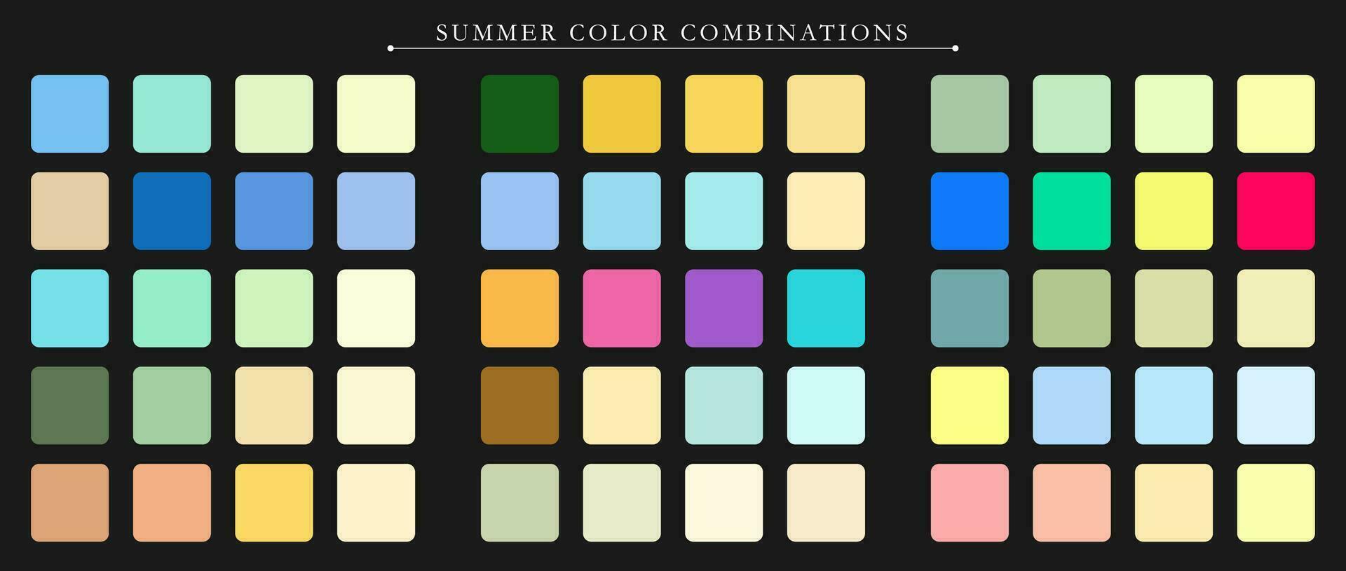 Summer palette. Trend color pallete guide template. An example of a color palette. Forecast of the future color trend. Match color combinations. Vector graphics. Eps 10.