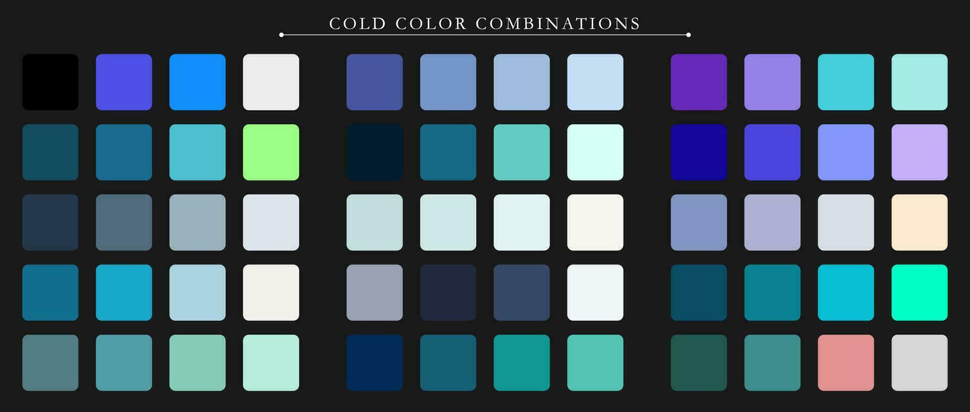 Cold palette. Trend color pallete guide template. An example of a color palette. Forecast of the future color trend. Match color combinations. Vector graphics. Eps 10.