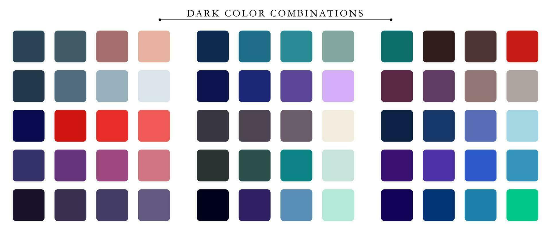 Dark palette. Trend color pallete guide template. An example of a color palette. Forecast of the future color trend. Match color combinations. Vector graphics. Eps 10.