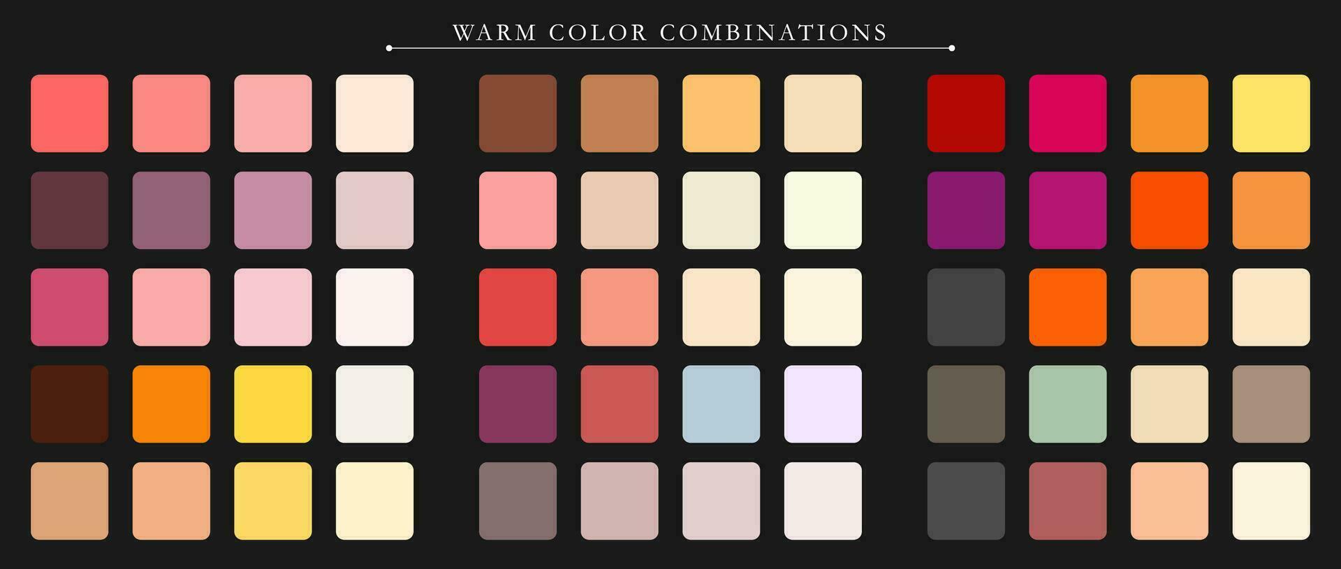 Warm palette. Trend color pallete guide template. An example of a color palette. Forecast of the future color trend. Match color combinations. Vector graphics. Eps 10.