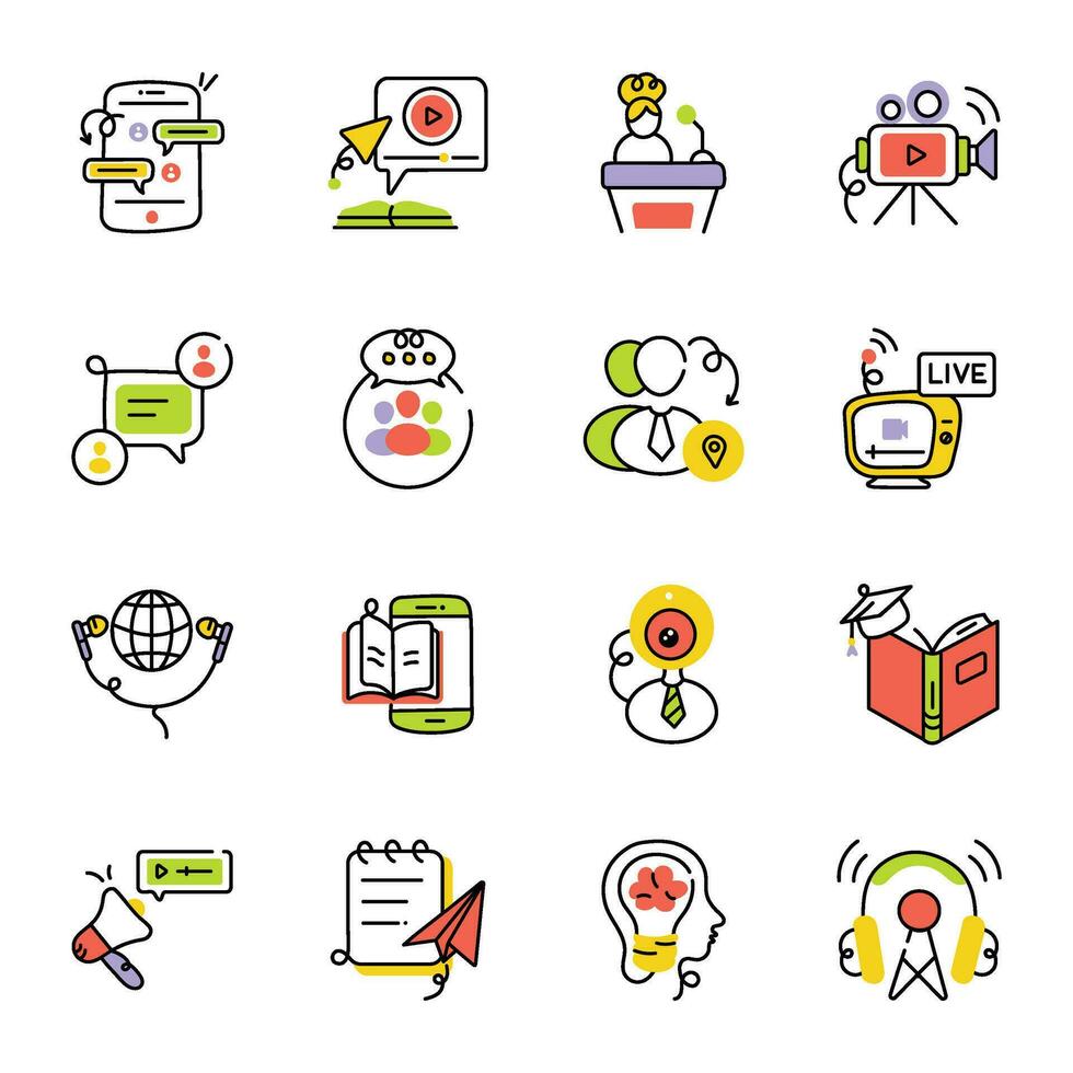 Trendy Set of Online Webinar Drawing Icons vector