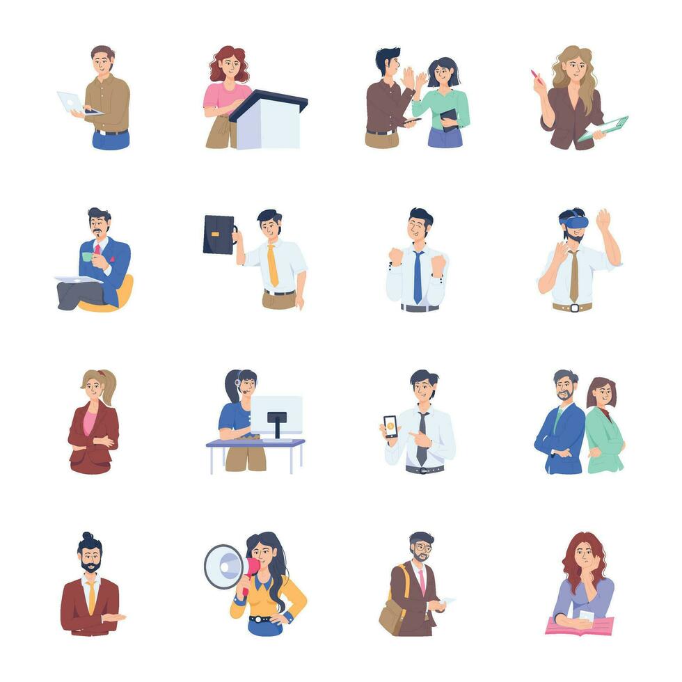 Pack of Office Workers Flat Illustrations vector