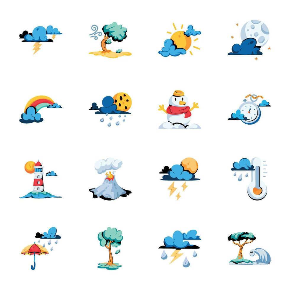 Set of Cloudy Weather Flat Icons vector