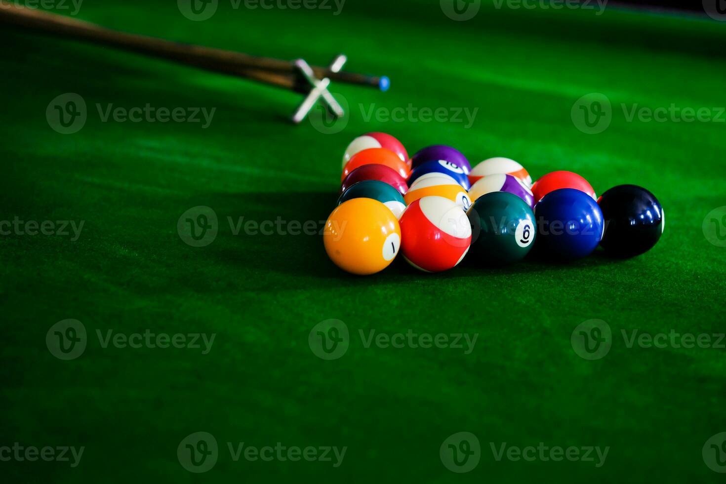 Billiard balls. Colorful snooker balls on green frieze. photo