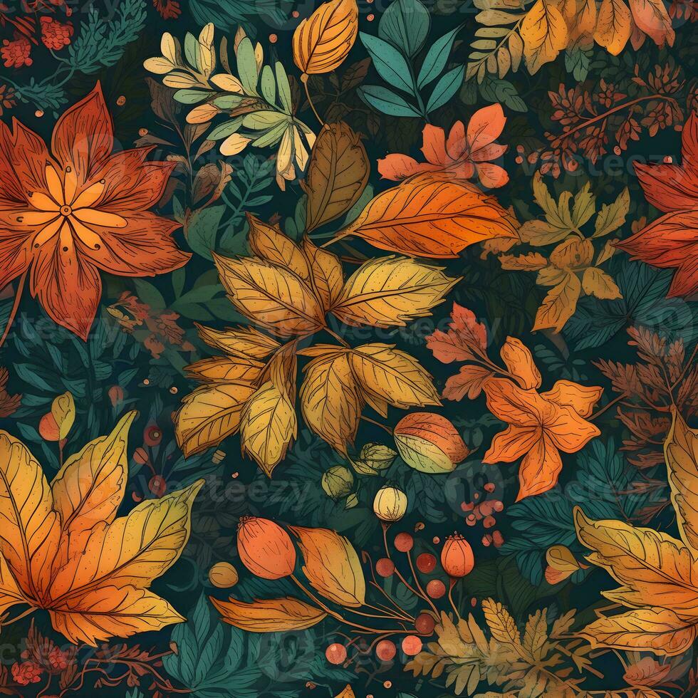 Seamless pattern with tropical flowers and leaves. Hand drawn watercolor illustration. photo