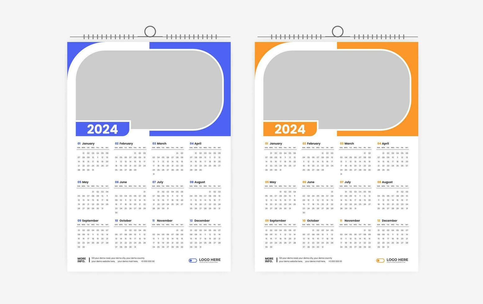 2024 one page wall calendar design vector