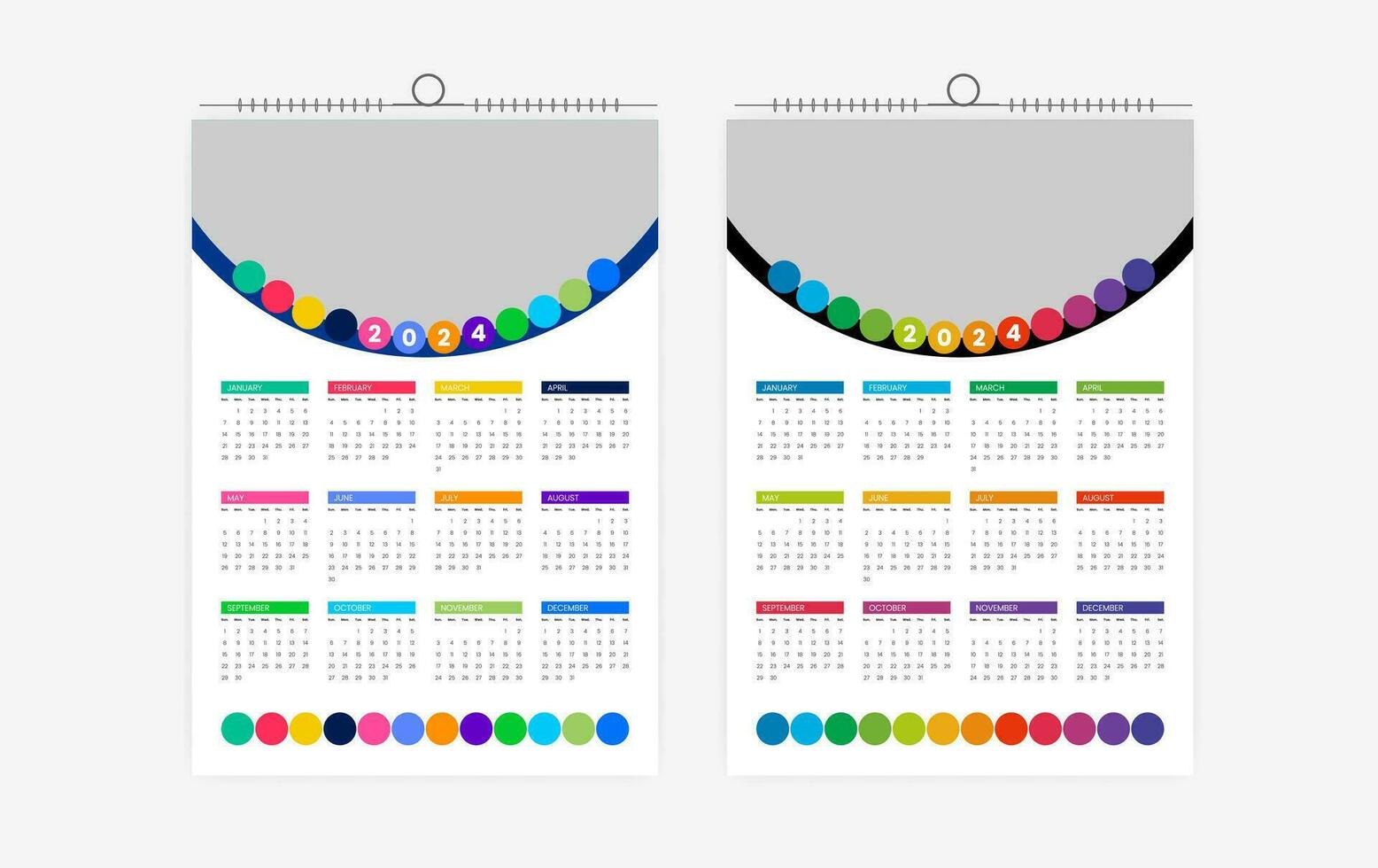 2024 one page wall calendar design vector