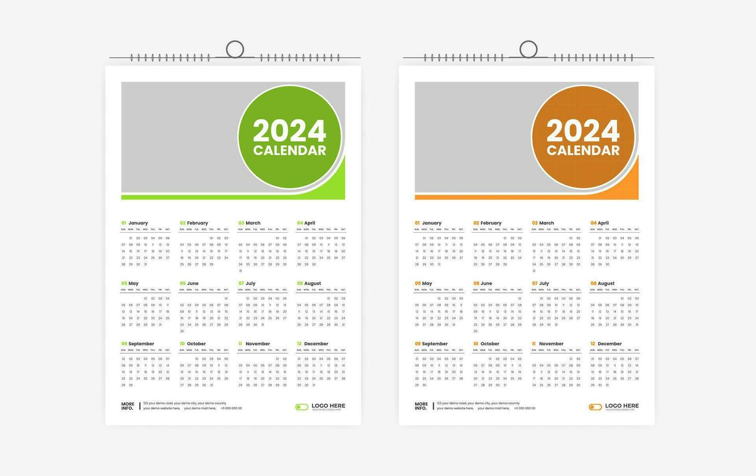 2024 one page wall calendar design vector