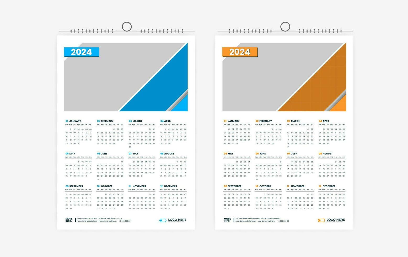 2024 one page wall calendar design vector