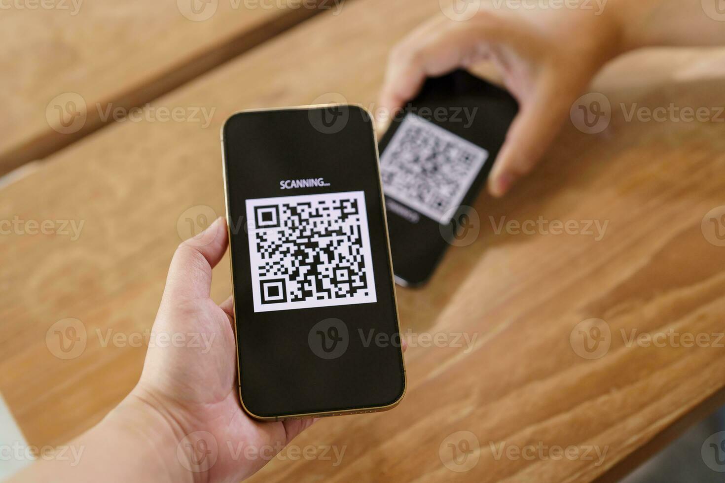 Qr code payment. E wallet. Man scanning tag accepted generate digital pay without money.scanning QR code online shopping cashless payment and verification technology concept. photo