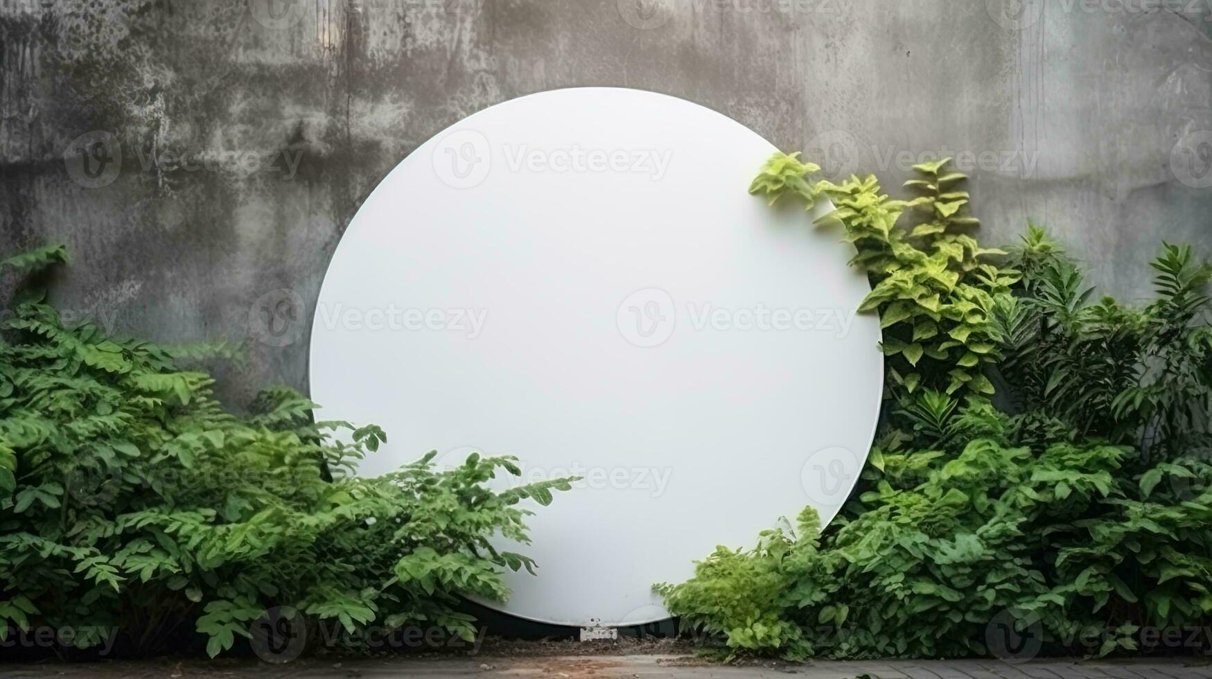 Empty white banner with mock up space white of signboard on plants wall space for text photo